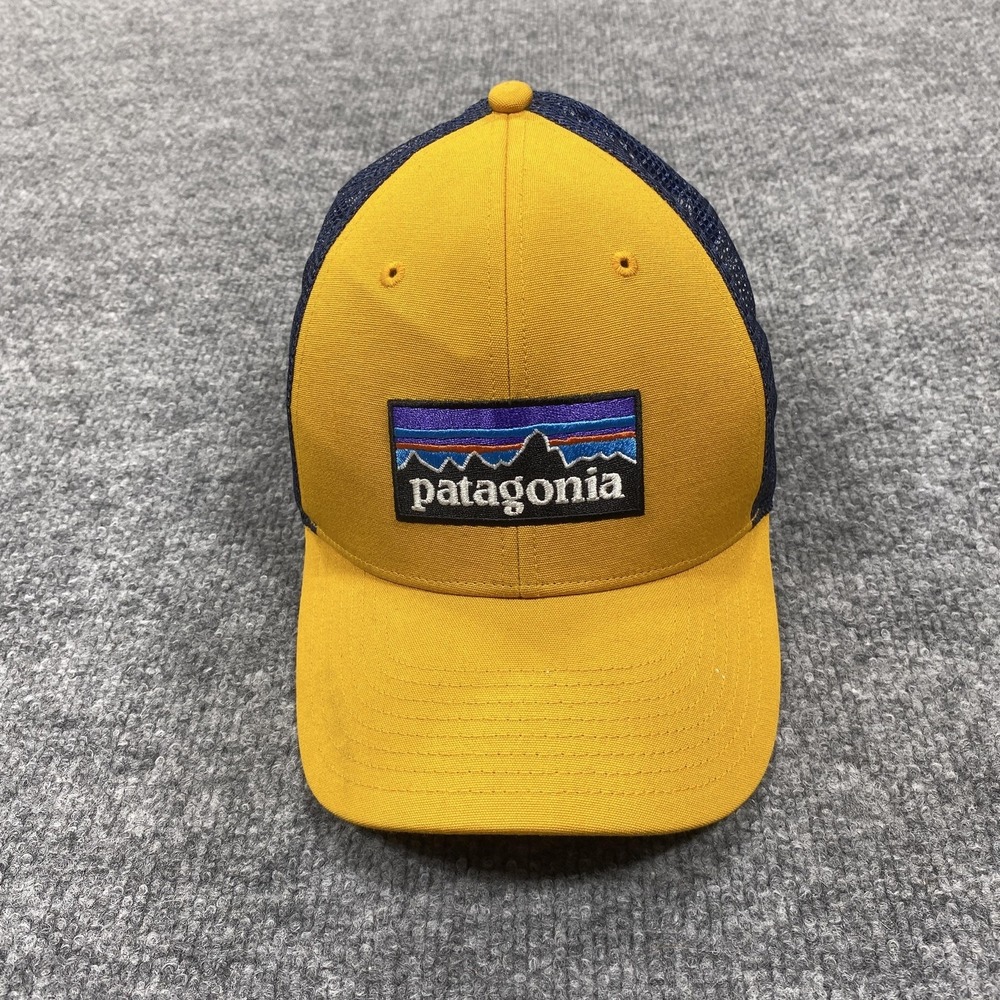 Patagonia Hat Cap Snap Back Mens One Size Yellow Blue Trucker Mesh Embroidered